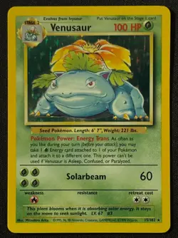 Unlimited Venusaur - Base Set- Holo - #15/102 - Vintage Pokemon Card 1999 WOTC - Image 1