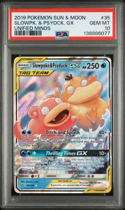 2019 POKEMON SUN & MOON UNIFIED MINDS #35 SLOWPOKE & PSYDUCK GX PSA GEM MINT 10 - Image 1