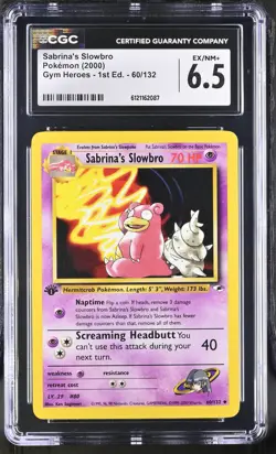 CGC 6.5 Sabrina's Slowbro Gym Heroes 1st Edition 60/132 Pokemon Card - Image 1