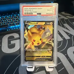 2020 POKEMON SWORD & SHIELD VIVID VOLTAGE #043 PIKACHU V PSA 10 GEM MINT - Image 1