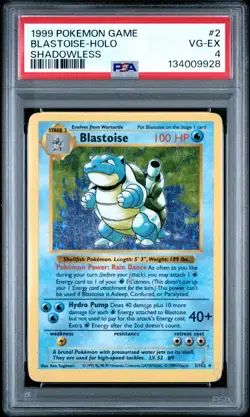 1999 Pokemon Blastoise Holo Shadowless #2 Base Set (PSA 4 VG-EX) - Image 2