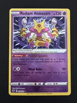 Pokemon Radiant Alakazam 059/195 Silver Tempest Radiant Rare Holo Psychic 130HP - Image 1