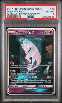 2017 POKEMON SUN & MOON SHINING LEGENDS SECRET #78 MEWTWO GX PSA 8 - Image 1