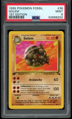 1999 Pokemon Fossil Unlimited 1st Edition Golem #36 36/62 PSA 9 Fresh Grade! - Image 1