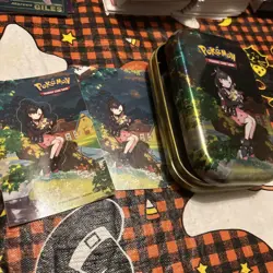 Pokemon Crown Zenith Marnie & Morpeko EMPTY Mini Tin sticker art card only - Image 1