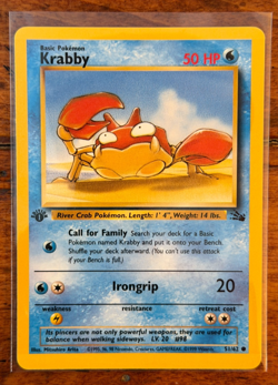 1999 Pokemon Krabby 1st Edition 51/62 Fossil Regular TCG - NM/LP - Image 1
