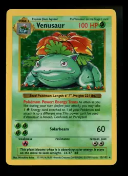 Venusaur 15/102 Base Set SHADOWLESS 1999 Holo Rare WOTC Pokemon Card TCG - Image 1