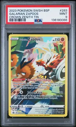 2023 POKEMON SWSH BLACK STAR PROMO CROWN ZENITH TIN #283 GALARIAN ZAPDOS PSA 9 - Image 1