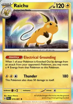Pokemon TCG SV-Paldean Fates Raichu #19/91 Holo Rare NM - Image 1