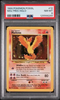 1999 POKEMON FOSSIL #12 MOLTRES-HOLO PSA 8 - Image 1