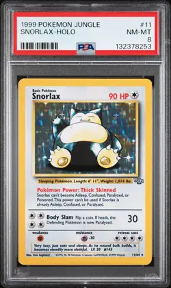 1999 POKEMON JUNGLE #11 SNORLAX-HOLO PSA 8 - Image 1