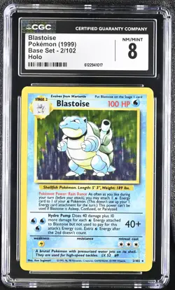 CGC 8 Blastoise 1999 Base Set 2/102 Holo Pokemon Card - Image 1