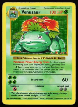 Venusaur 15/102 Holo Rare Base Set (Shadowless) Pokemon Card - Image 1