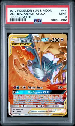 2019 POKEMON SUN & MOON HIDDEN FATES #44 MOLTRES & ZAPDOS & ARTICUNO GX PSA 9 - Image 1