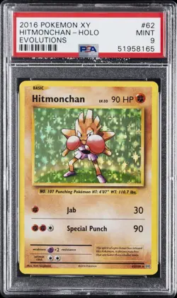2016 POKEMON XY EVOLUTIONS #62 HITMONCHAN-HOLO PSA 9 - Image 1