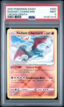 2023 POKEMON SWORD & SHIELD CROWN ZENITH #020 RADIANT CHARIZARD PSA 9 - Image 1
