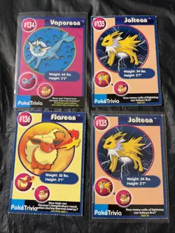 PokeTrivia Lot Of 4 Pokemon Cards Vaporeon, Jolteon, And Flareon - Image 1