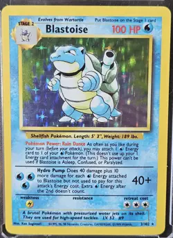 Pokemon Blastoise 100 HP Holo Rare Base Set 2/102 1999 Stage 2 Card LP/Excellent - Image 1