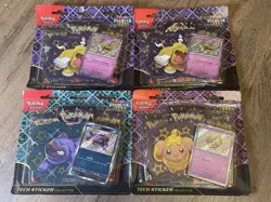 4x Sealed Pokemon Paldean Fates 3 Pack Blister Tech Sticker Collection Sealed - Image 1