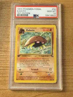 Pokemon Fossil 1999 Kabuto 1st Edition #50/62 PSA 10 Gem MT - Image 1