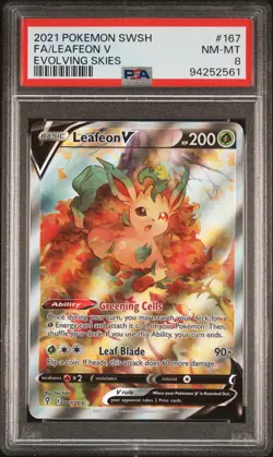 Leafeon V 2021 Pokemon Sword & Shield Evolving Skies #167 PSA 8 - Image 1