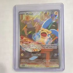 Pokemon Minun SV04 Paradox Rift Full Art Holo Basic 194/182 2023 - Image 1
