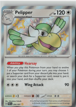 Pokemon - Pelipper - 204/091 SV: Paldean Fates - Shiny Rare - NM - Image 1