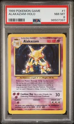 1999 Pokemon Game Base Set Unlimited 1/102 Alakazam-Holo #1 PSA 8 NM-MT - Image 1
