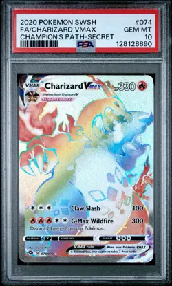 2020 Pokemon Charizard VMAX Secret Rare Holo Champion's Path #074/073 PSA 10 - Image 1