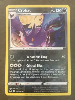 Crobat 105/195 SWSH12: Silver Tempest Reverse Holo Pokemon TCG NM - Image 1