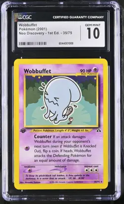 CGC 10 GEM MINT Wobbuffet Neo Discovery 1st Edition 35/75 Pokemon Card - Image 1