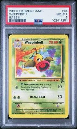 2000 Pokemon Base 2 # 64 Weepinbell PSA 8 Card NEAR MINT-MINT! Trusted Seller! - Image 1