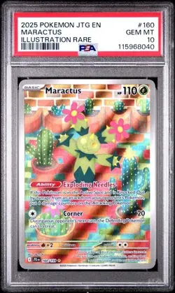 2025 Pokemon JTG EN Maractus PSA 10 GEM ILLUSTRATION RARE FULL ART 160/159 - Image 1