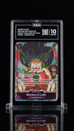 2025 ONE PIECE BANDAI CARD GAMES FEST #073 MONKEY D. LUFFY TAG 10 LIKE PSA - Image 1