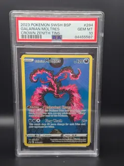 Pokemon Galarian Moltres SWSH284 Crown Zenith Tins Promo PSA 10 - Image 1