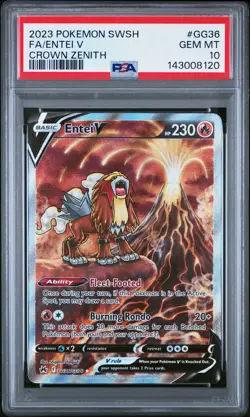 2023 POKEMON SWORD & SHIELD CROWN ZENITH #GG36 FULL ART/ENTEI V PSA 10 - Image 1