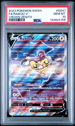 2023 POKEMON SWORD & SHIELD CROWN ZENITH #GG41 FULL ART/RAIKOU V PSA 10 - Image 1