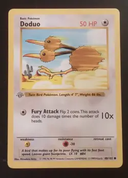 Doduo 1st Edition 48/102 Gray Stamp Error Ungraded LP Base Set Pokemon 1999 - Image 1