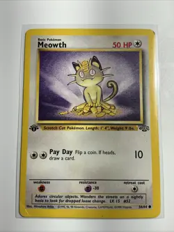 Meowth 56/64 Jungle Regular 1st Edition Pokemon Card TCG - Image 1