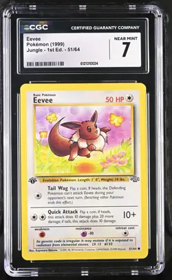 Pokemon TCG English Eevee 51/64 1999 Jungle - 1st Edition CGC 7 Mint Vintage - Image 1