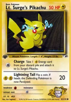 Lightly Played Lt. Surge's Pikachu - 81/132 - Common - 1st Edition Pokemon Gym H - Image 1