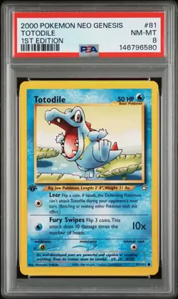 2000 Pokemon Neo Genesis Totodile 1st Edition 81 PSA 8 Near Mint - Image 1