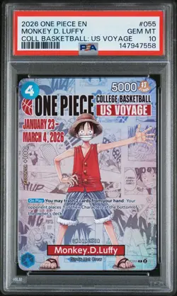 2026 One Piece EN College Basketball US Voyage #055 Monkey D. Luffy PSA 10 - Image 1