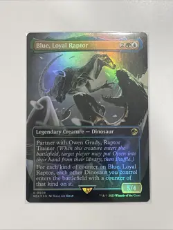 Blue, Loyal Raptor Borderless Card Near Mint, English, the Lost Caverns Series - Image 1