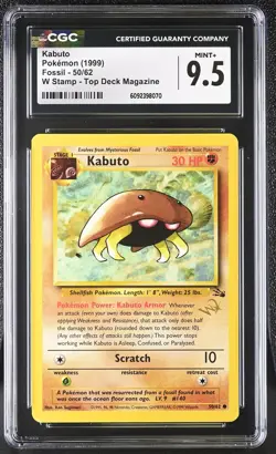 CGC 95 MINT Kabuto 1999 Fossil 5062 W Stamp Pokemon Card G2U - Image 1