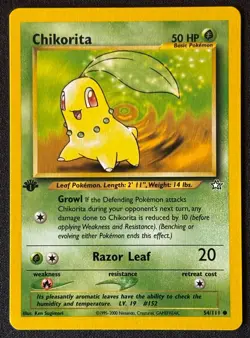 1st Edition Chikorita - Neo Genesis - #54/111 - Vintage Pokemon Card 2000 WOTC - Image 1