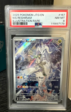 2025 POKEMON JTG EN-JOURNEY TOGETHER ILLUSTRATION RARE #167 N'S RESHIRAM PSA 8 - Image 1