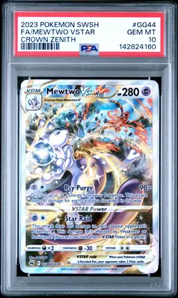 2023 POKEMON SWORD & SHIELD CROWN ZENITH #GG44 FULL ART/MEWTWO VSTAR PSA 10 - Image 1