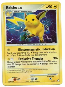 Pokemon Card: Raichu HOLO 15/123 D&P Mysterious Treasures Set Rare! EX - Image 1