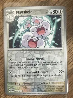 Pokemon Maushold TCG Reverse Holo Uncommon Card 158/191 Surging Sparks - Image 1